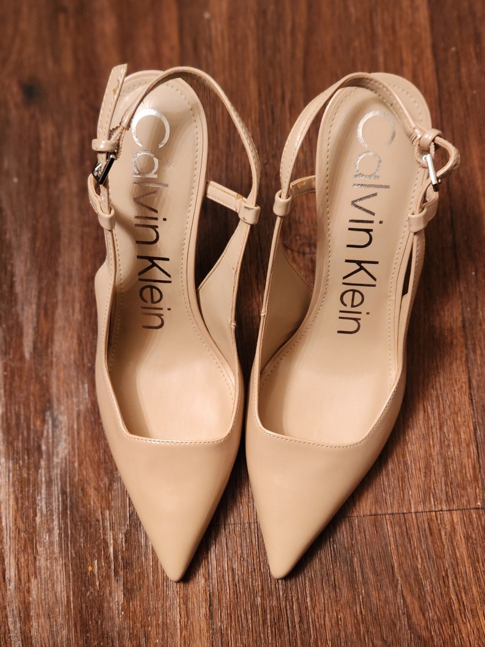 Calvin Klein Beige Pointed-Toe Slingback Heels